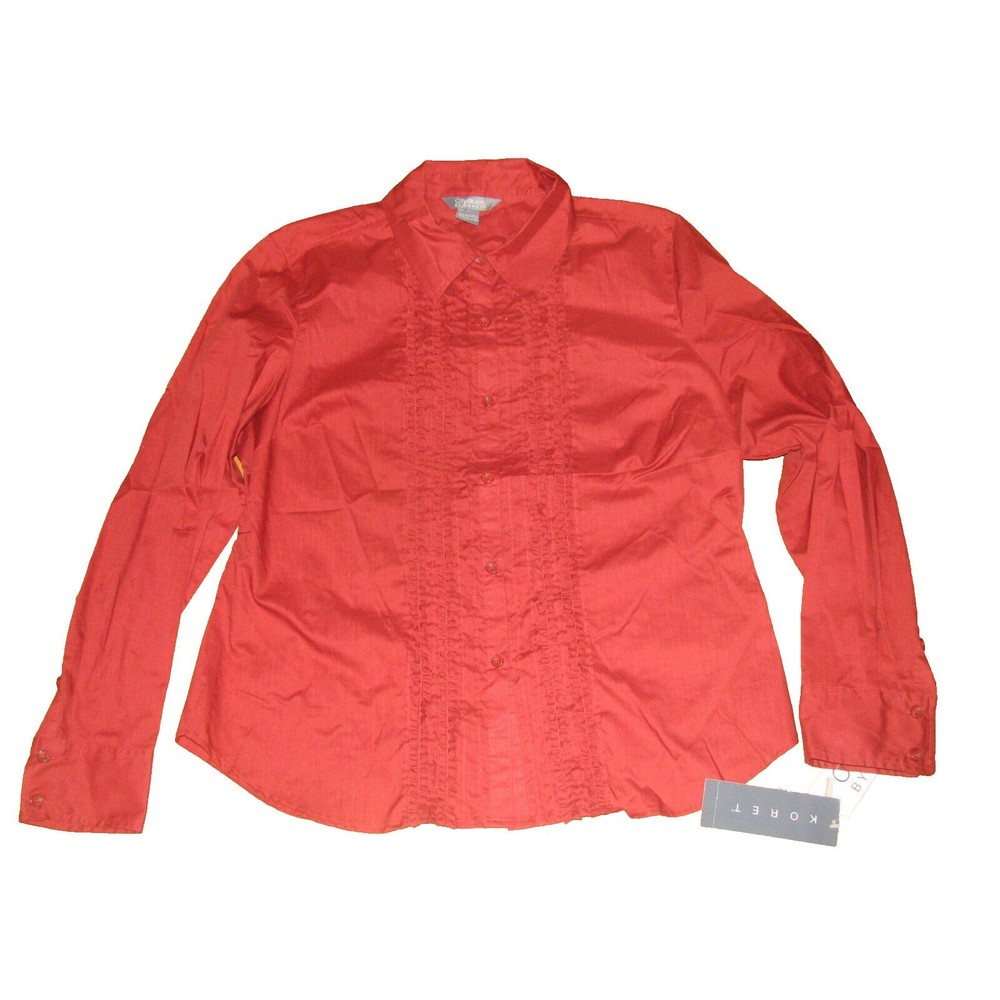 City Blues by KORET Brick Red Ruffled Dress Shirt Women's Size L NEW